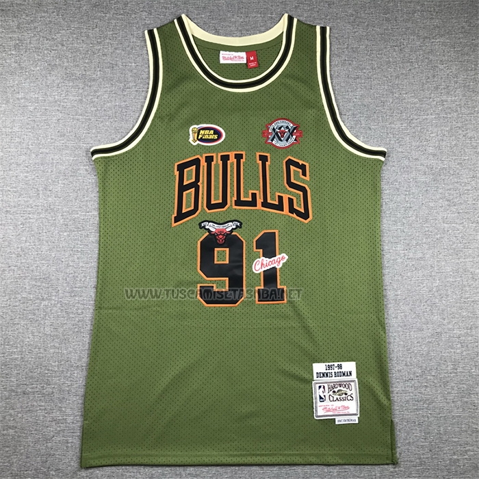 Camiseta Dennis Rodman NO 91 Chicago Bulls Mitchell & Ness 1997-98 Verde